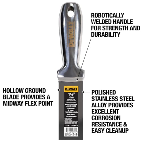 DEWALT 1.5" All Stainless Steel Joint Knife | One-Piece Premium Polished Metal Putty Blade | 2-401 - size: 1.5-Inch