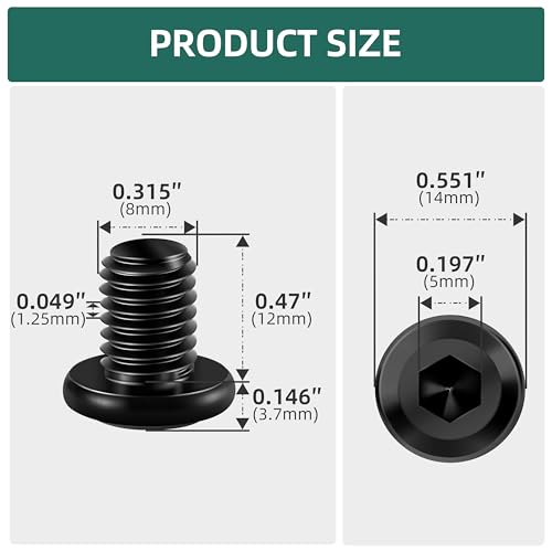 20Pcs M8-1.25 x 12mm Flat Head Socket Cap Screws Bolts 304 Stainless Steel Black Zinc Plated Furniture Bolts, Fully Threaded M8 Bolt with Hex Spanner - size: M8 x 12mm