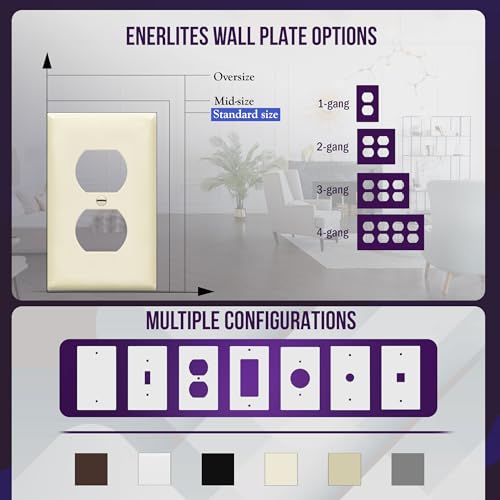 ENERLITES 10 Pack Duplex Outlet Covers Wall Plate, Light Almond - color: Light Almond, size: Standard Size