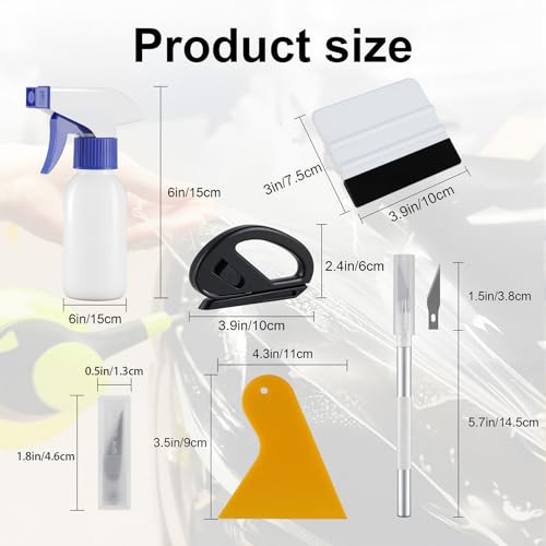 SINGARO Car Window Film Kit, 5PCS Car Glass Protective Window Wrap Tinting Privacy Film Tools, Including Vinyl Scraper, Felt Scraper, Cutter with Blade, Film Cutter, Spray Bottle - color: 5pc