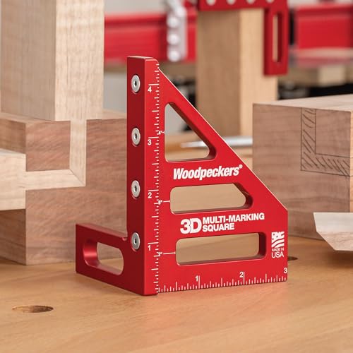 Woodpeckers 3D Multi-Marking Square, Inch Version, USA Made, Feature Packed Aluminum Woodworking Square for Layout, Joinery, Assembly Check - style: Inch