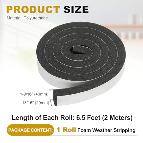 uxcell Weather Stripping Door Seal, 1-9/16" x 13/16" x 6.5 Ft Adhesive Foam Tape Seal Soundproof Insulation Strips for Door Frame Window Gaps (1 Roll, 6.5 Feet) - size: 1-9/16" x 13/16" (6.5 Ft)