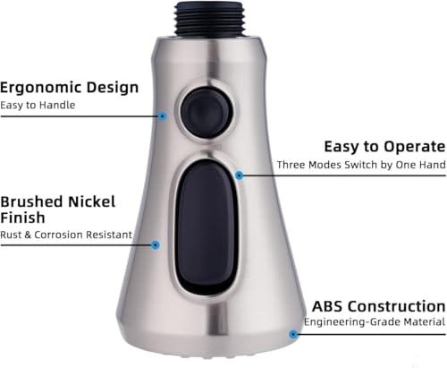 Hibbent Pull Down Spray Head for Kitchen Faucet, 3-Function Sink Nozzle - color: Brushed Nickel, style: 2.5 Gallon Per Minute