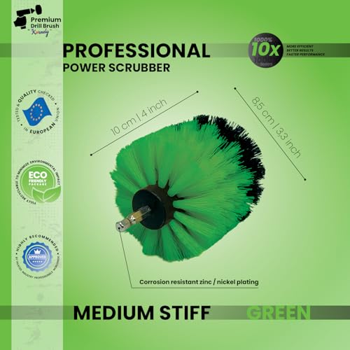 Premium Drill Brush Professional – Medium 5-Piece Kit (5/4/3.5/2 in Brushes + 6 in Extension) | Multi-Surface Kitchen and Household Cleaning for Ovens, Hobs, Floor Tiles and Greasy Cookware - color: Green