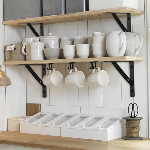Heavy Duty Shelf Brackets - 8 Pcs Metal Wall Mount L Shaped Shelves Support Angle Brackets (7.87x4.72 inch) - size: 7.87 x 4.72 inch Black