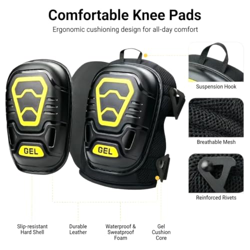 1 Pair Professional Gel Knee Pads for Work with Soft Foam and Gel Cushion — Perfect for Construction