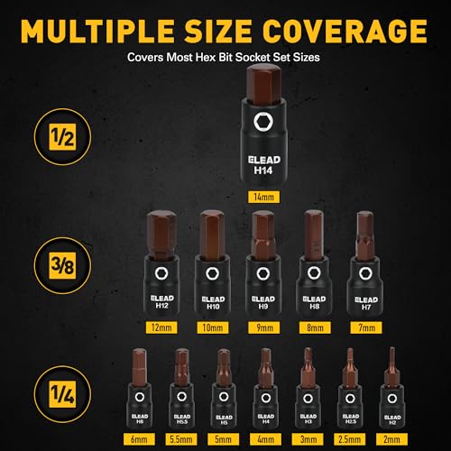 16-Piece Metric Hex Bit Socket Set - Premium S2 Steel 2mm-14mm Allen Socket Set with Socket Adapters, 1/4”, 3/8” and 1/2” Drive | Professional Mechanic Garage Tools - style: Metric Hex