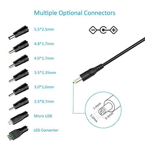 Belker 24W Universal 3V 4.5V 5V 6V 7.5V 9V 12V AC DC Adapter with 8 Tips | Power Supply for Router Light Strip CCTV Camera Speaker and More Household Electronics - 2A Max - size: 24w 3-12v 2a
