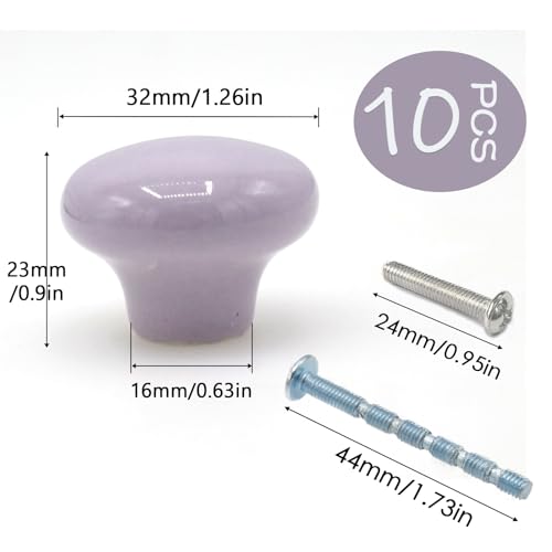 10-Pack Ceramic Cabinet Knobss Light Purple 32mm Round Drawer Pull - color: Purple