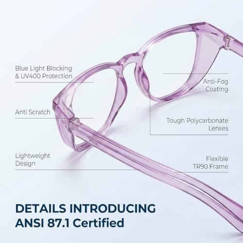 Safety Glasses for Women Anti-Fog Goggles Clear Protective Eyewear