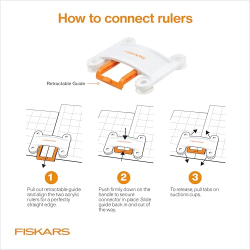 Fiskars 3-Piece Ruler & Connector Set, 6.5" x 6.5" & 6.5" x 24.5" Rulers - size: 6.5" x 6.5" and 6.5" x 24.5"