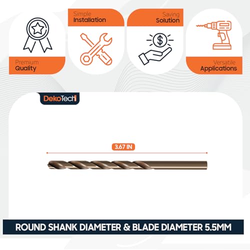 5,5mm Twist Drill Bit Set – M35 Cobalt Steel (5% Cobalt) HSS-CO, High-Speed and Heat-Resistant, Precision Engineered for Drilling Stainless Steel, Cast Iron, and Hard Metals (10 Pack) - size: 5.5mm