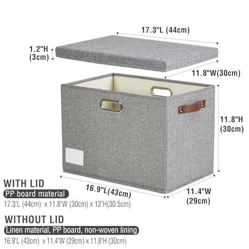 17" Large Fabric Storage Box with Lids, 3-Pack, Gray - color: Gray, size: Large-17"