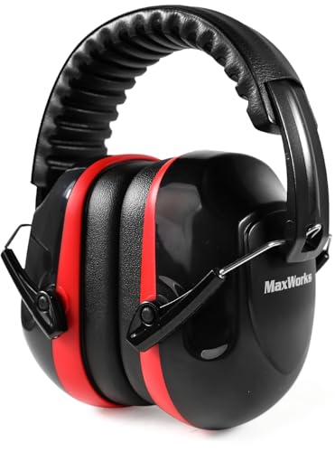 MaxWorks Safety Ear Muffs NRR 26dB Noise Reduction Hearing Protection Foldable and Adjustable Ear Defenders for Construction Shooting and Loud Environments (51073)