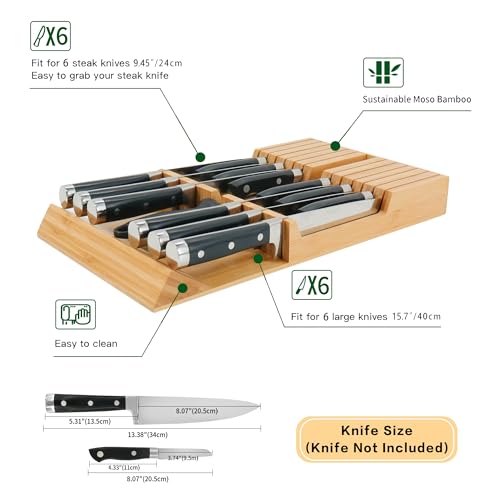 Utoplike In-Drawer Knife Block Bamboo Drawer Organizer, 12 Knives Holder - color: Natural, size: 12 Holder