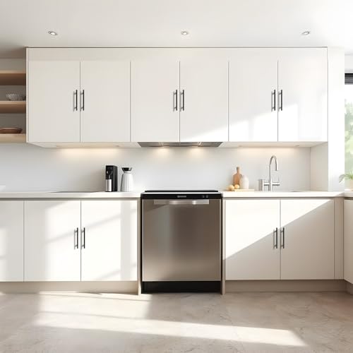 Probrico 30 Pack Holes Centers(128mm) 5Inch Flat Black Cabinet Pulls, Stainless Steel Dresser Drawer Handles, Euro T Bar 7.5inch Length Pull Handle for Kitchen Cabinets - size: Center to Center: 5 inch