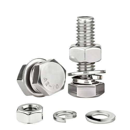 (8sets) 3/8-16x2 Hex Head Assorted Bolts, Nuts, Flat & Lock Washers, 304 Stainless Steel Hex Screws Nuts and Bolts Assortment Kit,Fully Threaded - size: 3/8-16x2