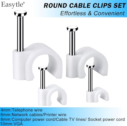 Cable Wire Clips 4mm 6mm 8mm 10mm Cable Management RG6 RG59 CAT5 CAT6 RJ45 Electrical Ethernet Dish TV Speaker Wire Cord Tie Holder Single Coaxial Nail Clamps (Pack of 400) - size: 400 Pcs