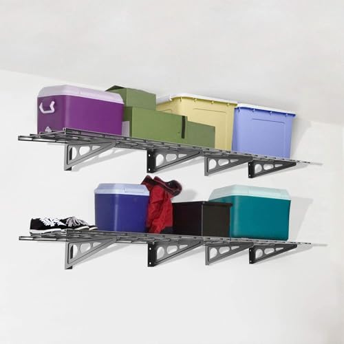 FLEXIMOUNTS 12-inch-by-72-inch Wall Shelf Garage Storage Rack Wall Mounted Floating Shelves,1x6ft,Black, 2-Pack, Classic Series - color: Black, size: 2 pack-1x6 ft