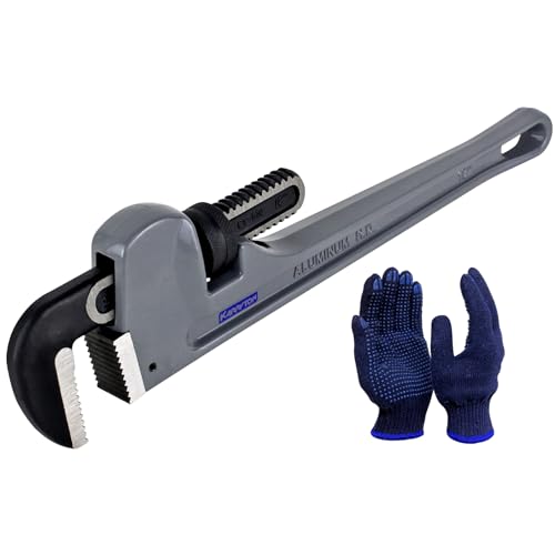 18 Inch Aluminum Pipe Wrench, 3-1/4"/83mm Adjustable Cr-Mo Jaw Opening Heavy Duty Aluminum Straight Handle Plumbing Wrenches, Perfect Plumbers Tool Exceed GGG Standard - size: 18-IN, style: Straight