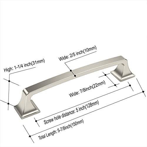 Amerdeco 10 Pack Brushed Satin Nickel 5 Inch(128mm) Hole Centers Kitchen Cabinet Pulls Hardware Kitchen Handles for Cabinets Cupboard Handles Drawer Pulls - color: Brushed Satin Nickel, size: 5" hole center