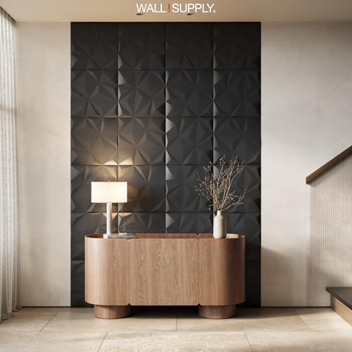 Wall!Supply 3D Geo Lite Wall Panels, 12-Pack, Black - color: Black, style: Geo Lite