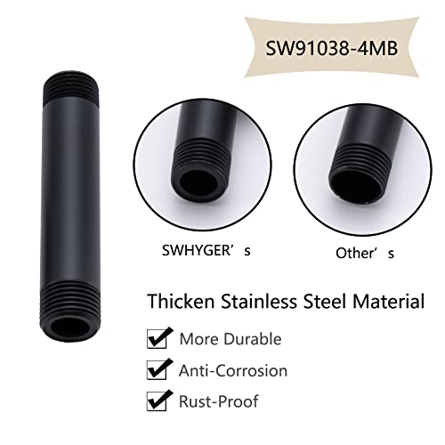 Shower Arm 4 Inches Ceiling Mount Replacement Rain Straight Arm Ceiling-Mounted For Fixed Shower Head & High Pressure Rain Matte Black,SW-91038-4MB. - color: R-angle Square Flange-4" Matte Black