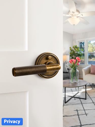 Knurled Door Lever Antique Brass Retro Privacy Door Handle, 1 Pack - color: Antique Brass Retro