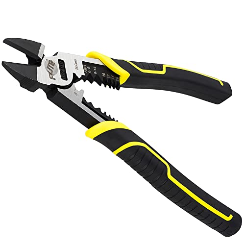 3 in 1 Multifunction Wire Cutters Heavy Duty,8 inch Linemans Pliers Diagonal Cutting Pliers, Wire Stripper,Flush Cutters Chrome Vanadium Steel Forged