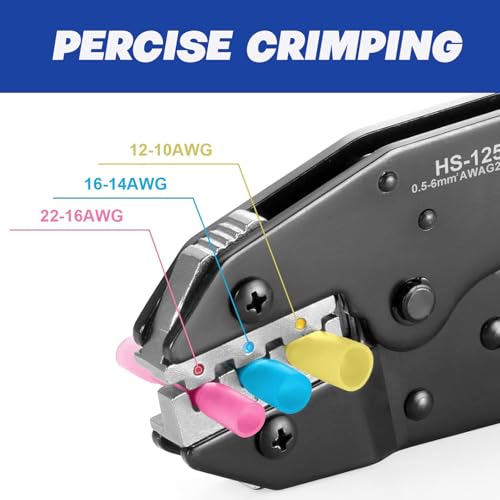 Crimping Tool for Heat Shrink Connectors AWG 22-10 with 120PCS Marine Grade Heat Shrink Butt Connectors of Tinned Red Copper - Electrical Wire Crimper Tool with Ratchet