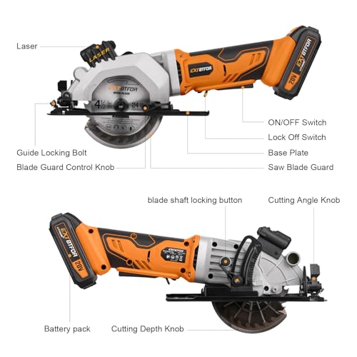 Cordless Circular Saw,2.0 Battery 3400RPM Laser Guide,45° Angle - style: Cordless circular saw