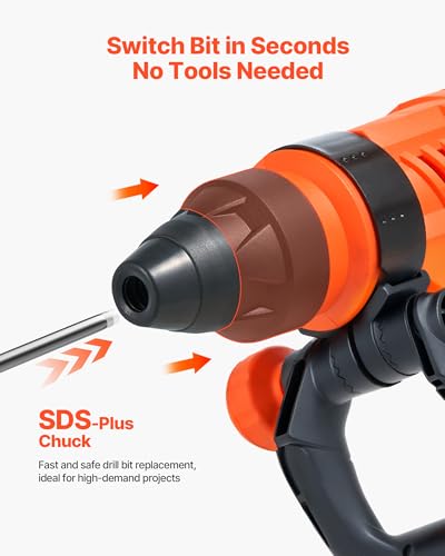 VEVOR 1-3/4" SDS-Max Rotary Hammer Drill, 13Amp Corded Drills, Heavy Duty Chipping Hammers w/Vibration Control & Safety Clutch, Electric Demolition Hammers, Power Tool For Concrete - size: 1-3/4 in