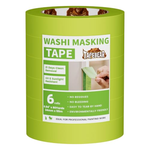 TAPEBEAR Green Washi Painters Tape 21-Days Clean Removal 0.94" x 60Yards - color: Green, size: 0.94" x 60Yard
