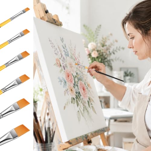 6PCS Small Angled Paint Brushes for Craft Detail Trim, 6 Sizes Flat Angular