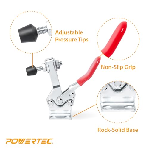 POWERTEC 4PK Toggle Clamp, 500 lbs Holding Capacity, 225D Quick Release Horizontal Clamps w/Antislip Rubber Pressure Tip for Woodworking Jigs and Fixtures,Welding, Drill Press, Crosscut Sled(20325-P2) - style: 225D, 4PK