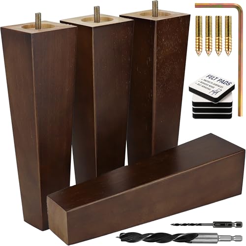 Airy Abode Premium Walnut Square Furniture Legs (Full Install Kit) - Pick Your Size and Color - color: Brown, size: 10 Inches