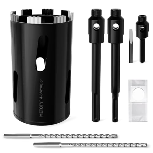 Diamond Core Drill Bit 4-3/4"(120mm) with Pilot Bit & Adapters (SDS Plus & Hex) – Upgraded Welded Segments, 8.6" Depth – for Concrete, Solid Brick, Hollow Brick, Masonry & More - size: (4-3/4"/120mm)
