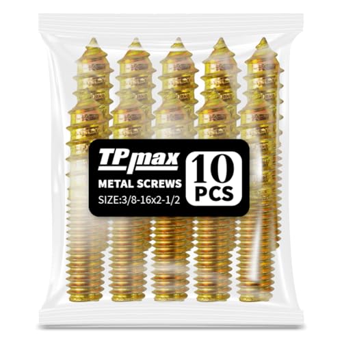 TPmax 10 Pack 3/8-16 x 2-1/2 Inch Hanger Bolts Double Headed Bolts Self-Tapping Screw Hanger Bolts for Furniture (3/8-16" x 2-1/2") - size: 3/8-16" x 2-1/2"