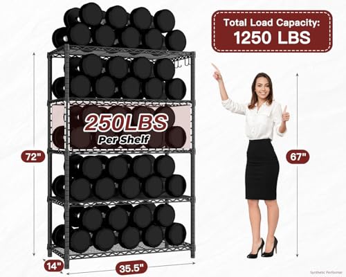 PrimeZone Wire Storage Shelves, 5-Tier Adjustable NSF Metal Shelving - size: 35.5"W x 14"D x 72"H