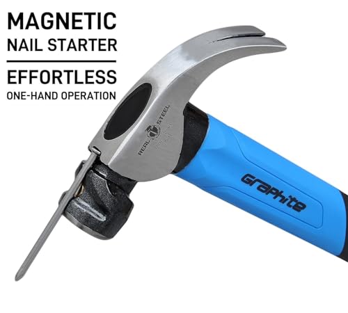 REAL STEEL 16 Oz Jacketed Graphite Magnetic Head Curved Claw Hammer with Non-Slip Cushion Grip Framing Hammer Smooth Face with Smooth Face 0501 - size: 16 oz