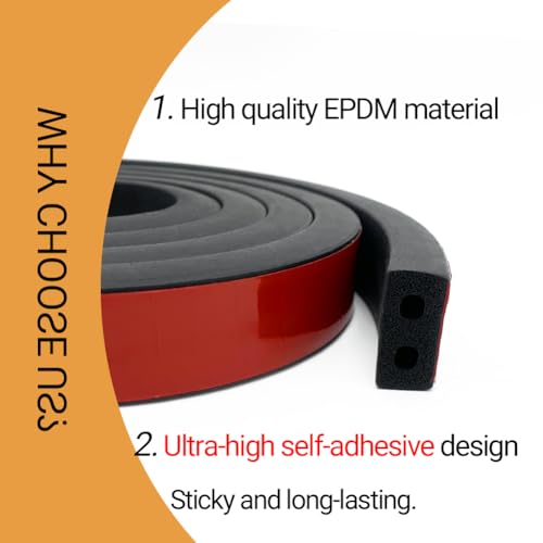 Double-Hole Rubber Weather Stripping, Self-Adhesive EPDM Rubber Seal Strip, Black, W:1" x H:1/2"", L:20Ft, for RV, Boat, Auto, Garage Door/Window, Machinery