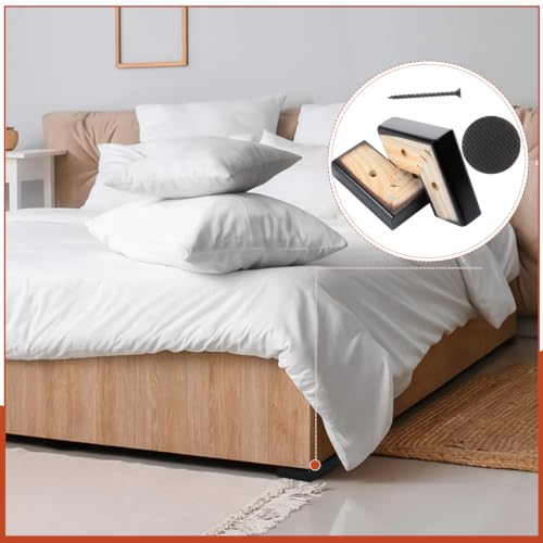 Geelin 4 Pack Wooden Furniture Risers 1 Inch High L‑Shaped Bed Risers with Metal Screws and Anti-Slip Pads Furniture Legs Couch Legs Replacement Sofa Feet for Coffee Table Bed Dresser (Black) - color: Black, size: 1 Inch