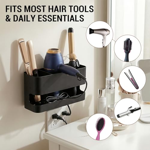 MyGift Wall Mount Salon Hair Tool Organizer with 3 Slots, Black Metal - color: Black, size: Medium