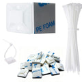 Strong Back-Glue Self Adhesive Cable Zip Tie Mounts Kit - 100 Set Cable Management Clips with 6" Zip Ties, Wire Holders - Outdoor Sticky Wire Organizer Clips - White - color: White