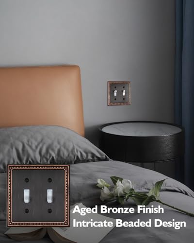 Switch Plates Outlet Covers, 2-Pack Aged Bronze Metal Wall Plates - color: Aged Bronze, size: 2 Toggle 2PK