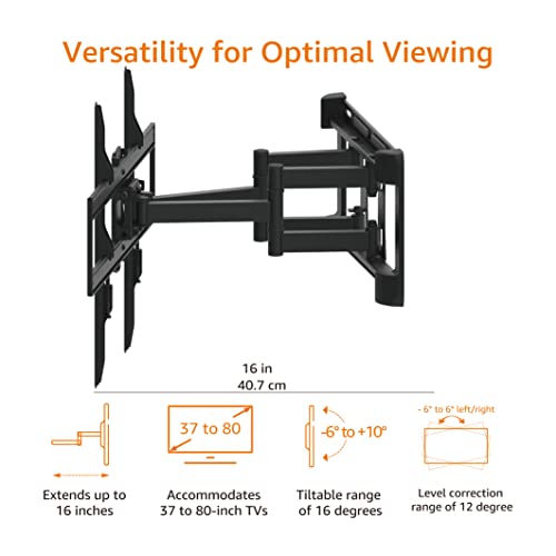 Amazon Basics Heavy Duty Dual Arm, Full Motion Articulating TV Mount for 37" to 80" TVs up to 132 lbs, VESA Compatible, Fits LED LCD OLED Flat Curved Screens, Black - style: Full Motion Articulating