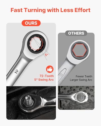 VEVOR Combination Wrench Set, 26-Piece SAE and Metric, 72 Teeth, Cr-V Steel Ratcheting Wrench Set, with Rack Organizer, Open End, Clear Size Labels, for General Household, Automotive Repairs, Silver - size: 26PCS (Metric&SAE)