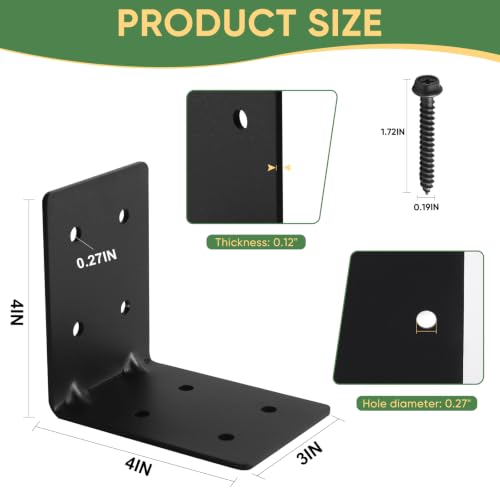 8 Pcs 4"x4"x3" 90 Degree Black Metal Corner Brackets, 3MM Thick - size: 4×4×3