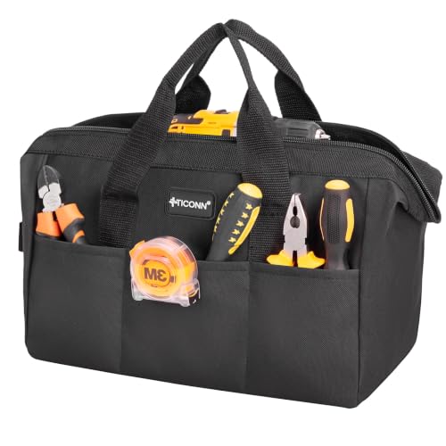 TICONN Heavy Duty Tool Bag Organizer, Small Tool Box with Ergonomic Handle - color: Black, size: 12" Basic Version