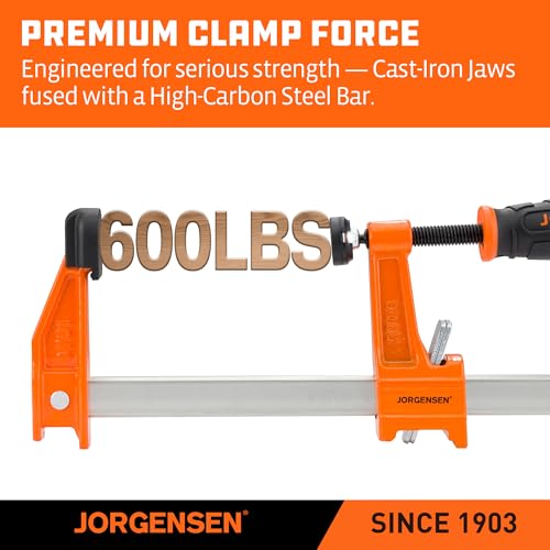 JORGENSEN 4-Pack Steel 600LBS Bar Clamps Set, 6" (2) & 12" (2) F-Clamps